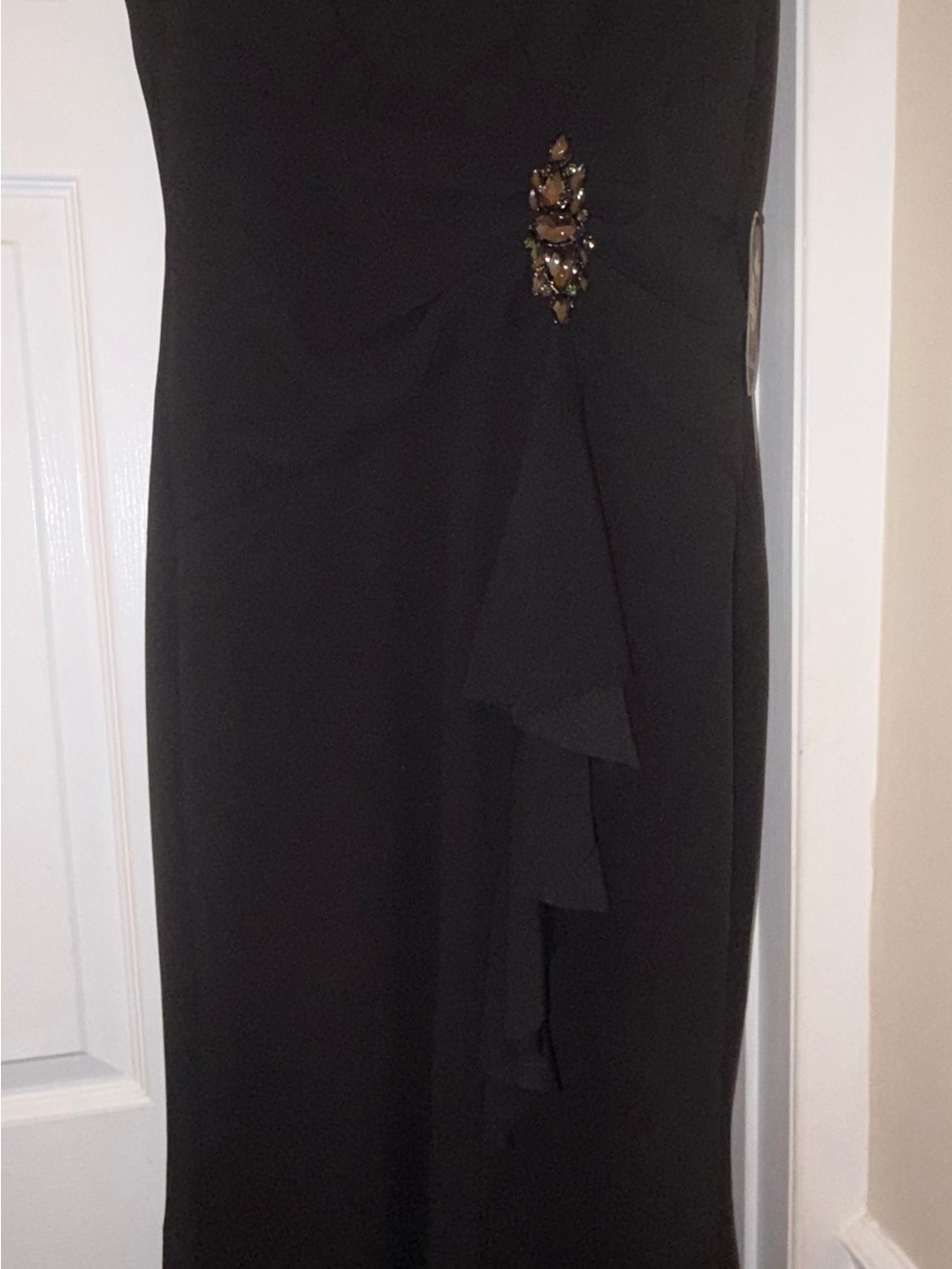 Society Strapless Black Evening Dress with Jewel Accent